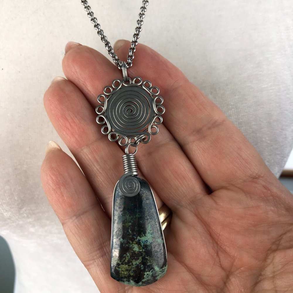Blue HeronTurquoise Silver Boho Festival Statement Necklace Southwestern Country